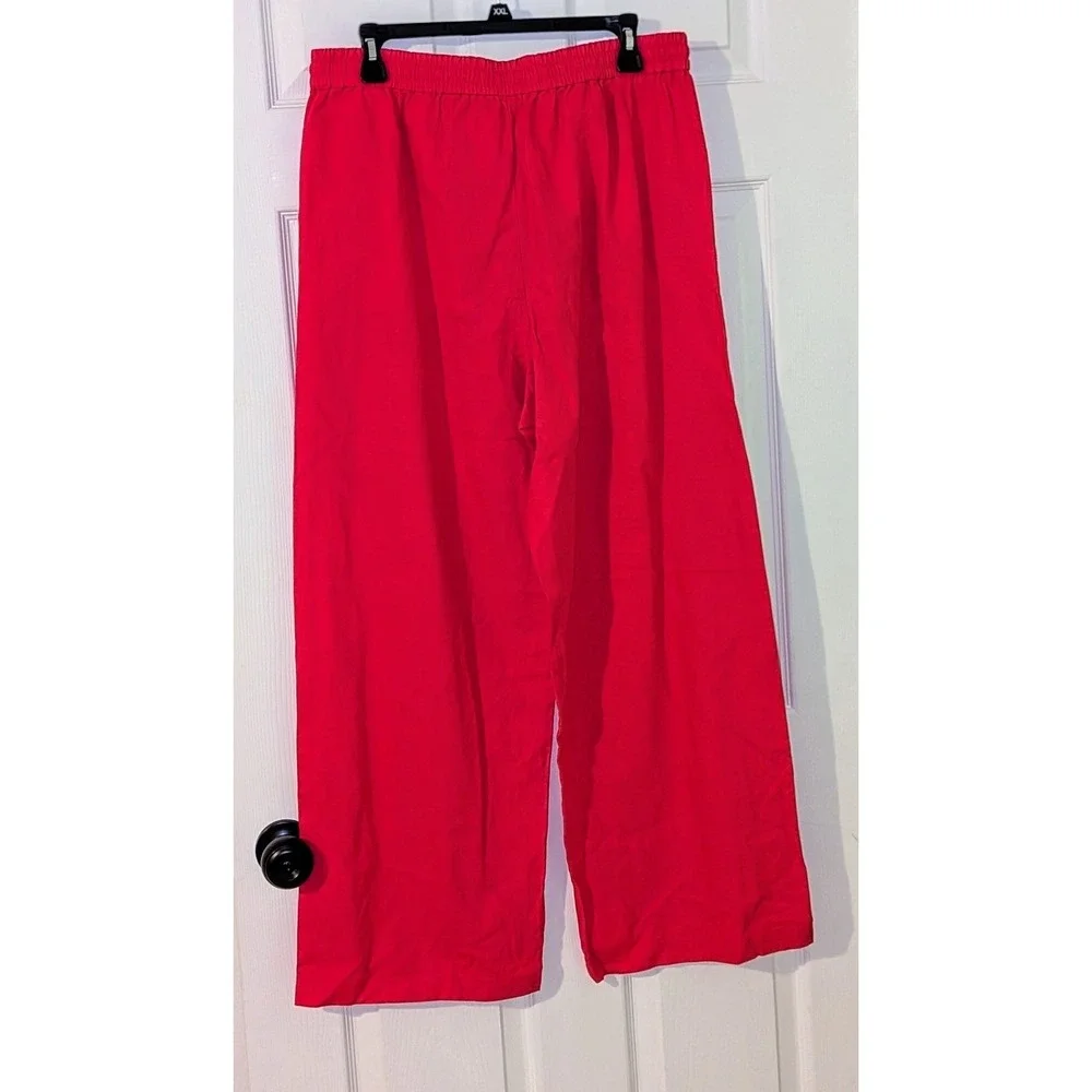 J. Crew Women's Sz. 12 Cropped Linen Blend Pull On Drawstring Pants Pink NWT $90